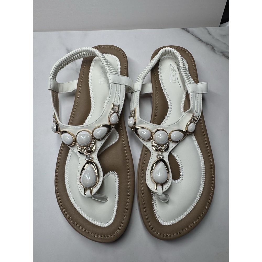 Shibever women's flat thong sandals decorative rhinestones teardrop-accents